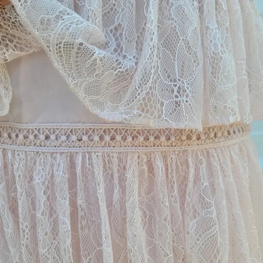 NWT ADRIANNA PAPELL Women's Satin Blush Pink Tiered Lace Mini A-Line Dress sz 0